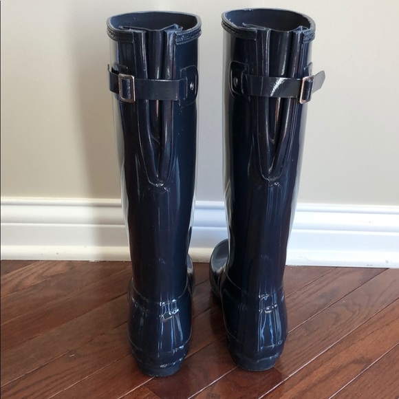 Hunter Tall Gloss Adjustable Navy Boots - Picture 4 of 8